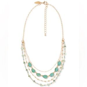 Style & Co gold tone green color stone layered necklace